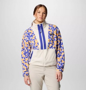 White / Blue Columbia® Backbowl™ II Printed Full Zip Fleece Women Jackets | SVFBHM-637